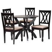 Baxton Studio April Modern Sand Fabric and Dark Brown Finished Wood 5-Piece Dining Set